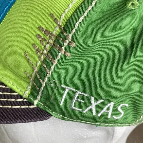 SP1 Raised Patch Blue Letters Ball Cap Green Adj Snapback Embroidery Texas - Picture 4 of 10
